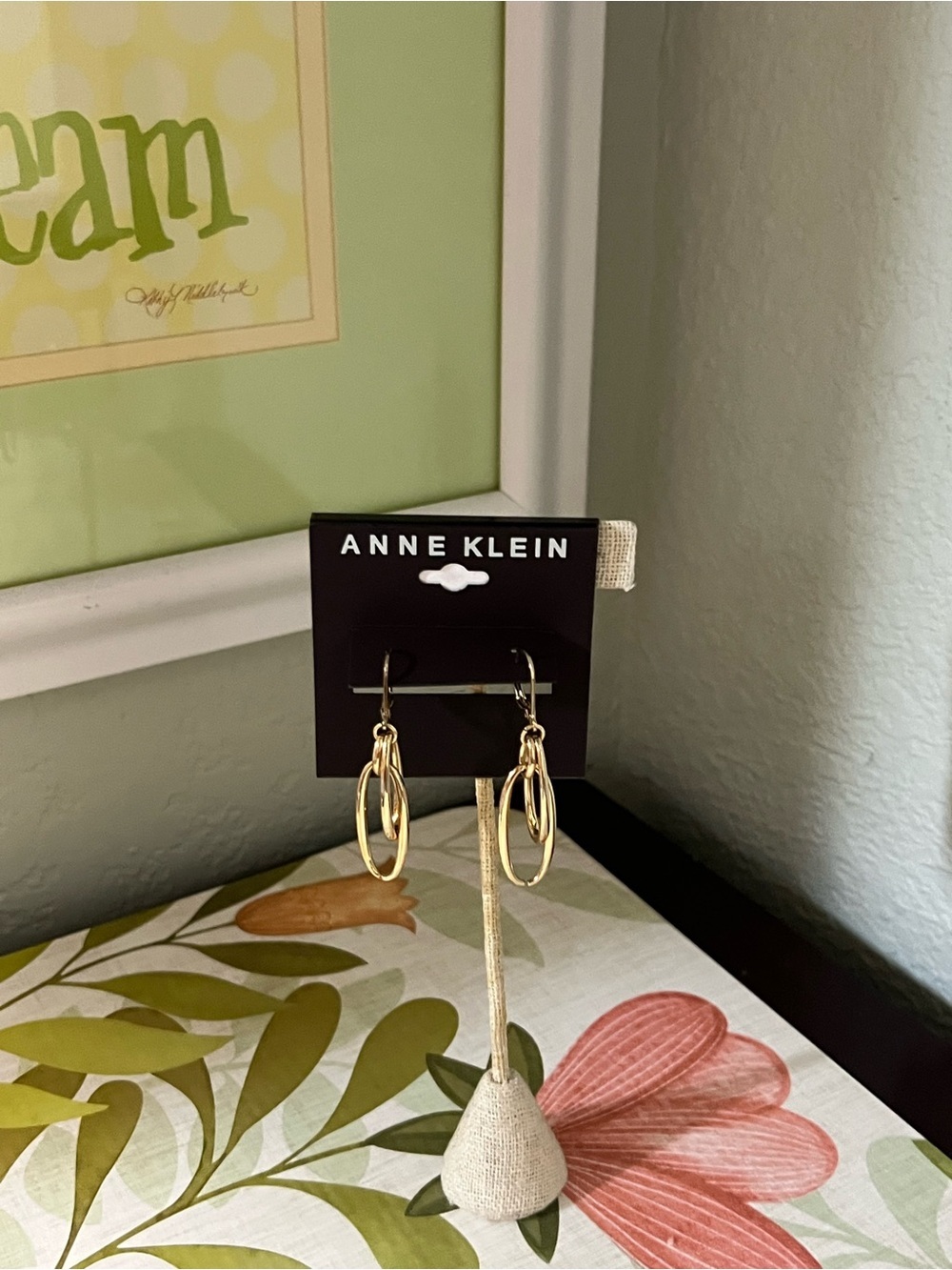 NWT Anne Klein Shiny Gold Interlocking Hoop Dangle Earrings #JW7